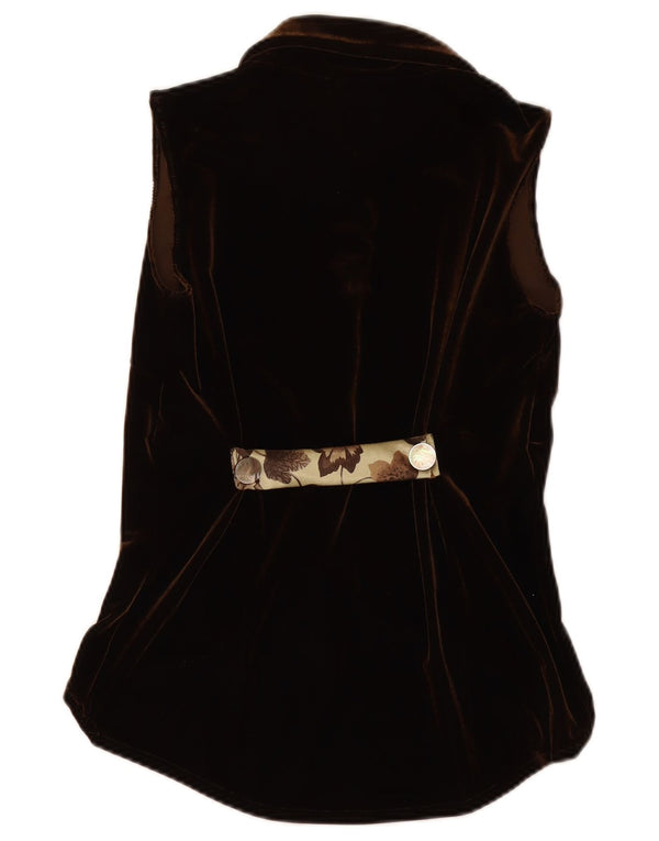 Bluză cămașă fără mâneci din velur pentru femei VINTAGE UK 12 Maro mediu Floral