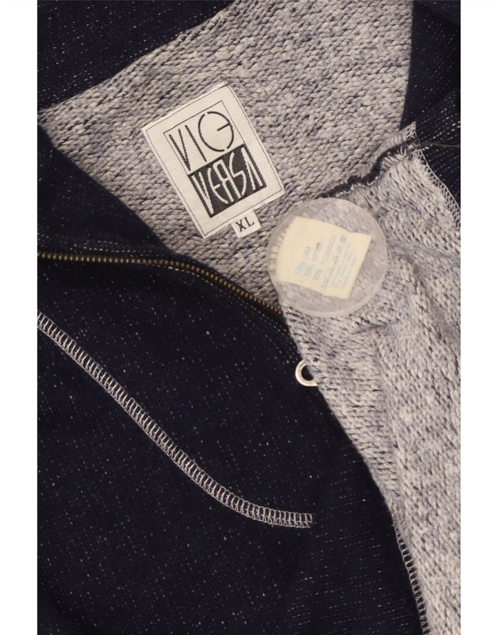 Hanorac vintage pentru bărbați, cu fermoar și gât, XL, lână bleumarin