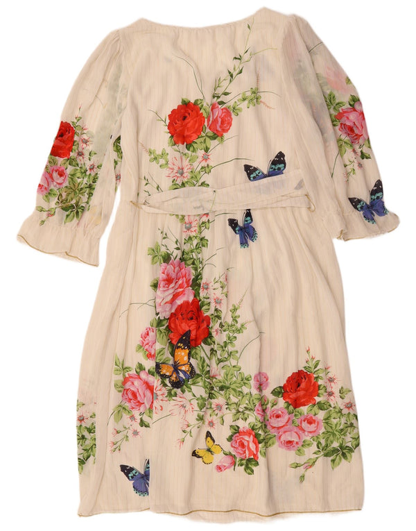 SORA Womens 3/4 Sleeve Maxi Dress UK 14 Large White Floral Butterfly