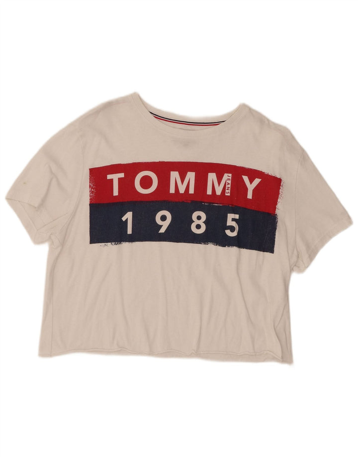 TOMMY HILFIGER Tricou cu grafic crop pentru femei Top UK 16 Large White