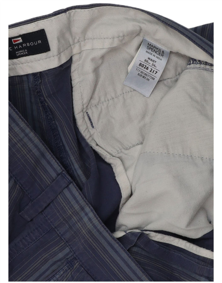 Pantaloni scurți chino pentru bărbați Marks & Spencer, Blue Harbour, W34, cu carouri mari bleumarin