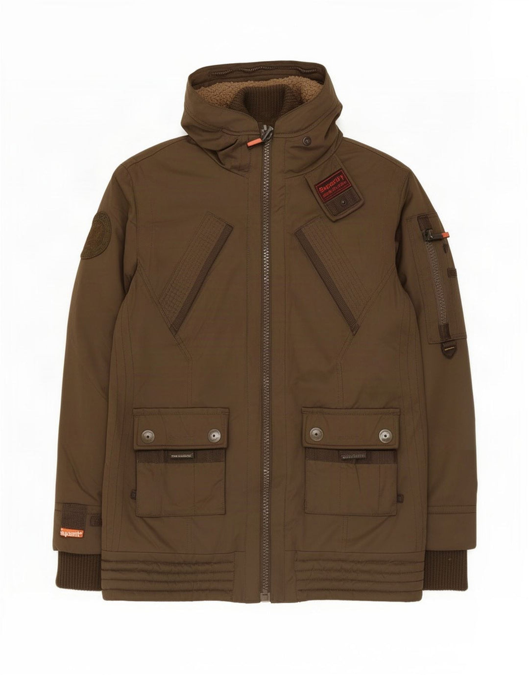 Jachetă parka cu glugă Superdry pentru femei UK 40 mare, maro, poliester
