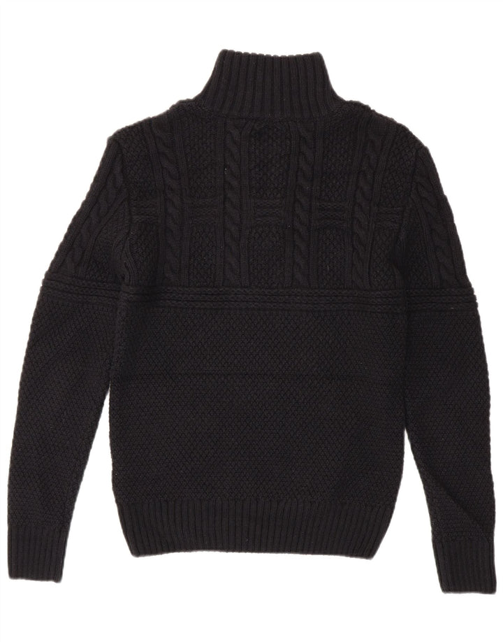 Pulover Superdry pentru bărbați, cu fermoar, cu gât, mic, negru, acrilic