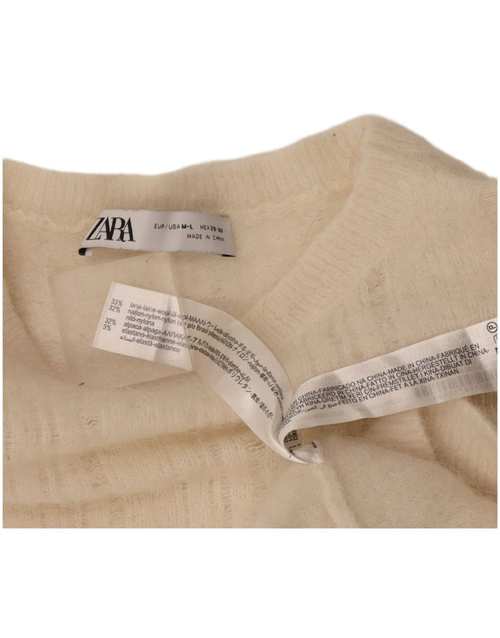 Pulover pentru damă Zara cu gât de barcă UK 14 Lână albă medie