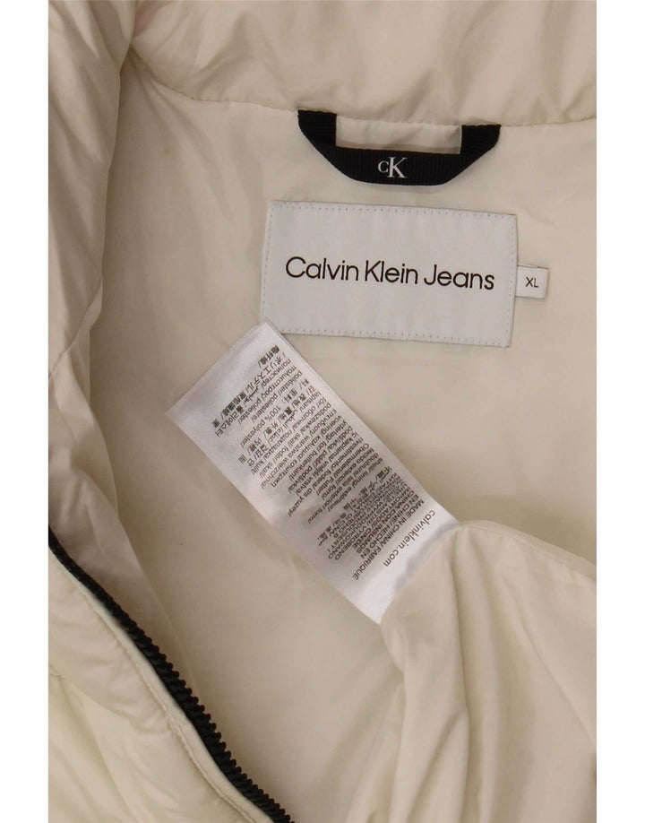 Jachetă căptușită cu grafică Calvin Klein Jeans pentru femei UK 18 XL Poliester alb