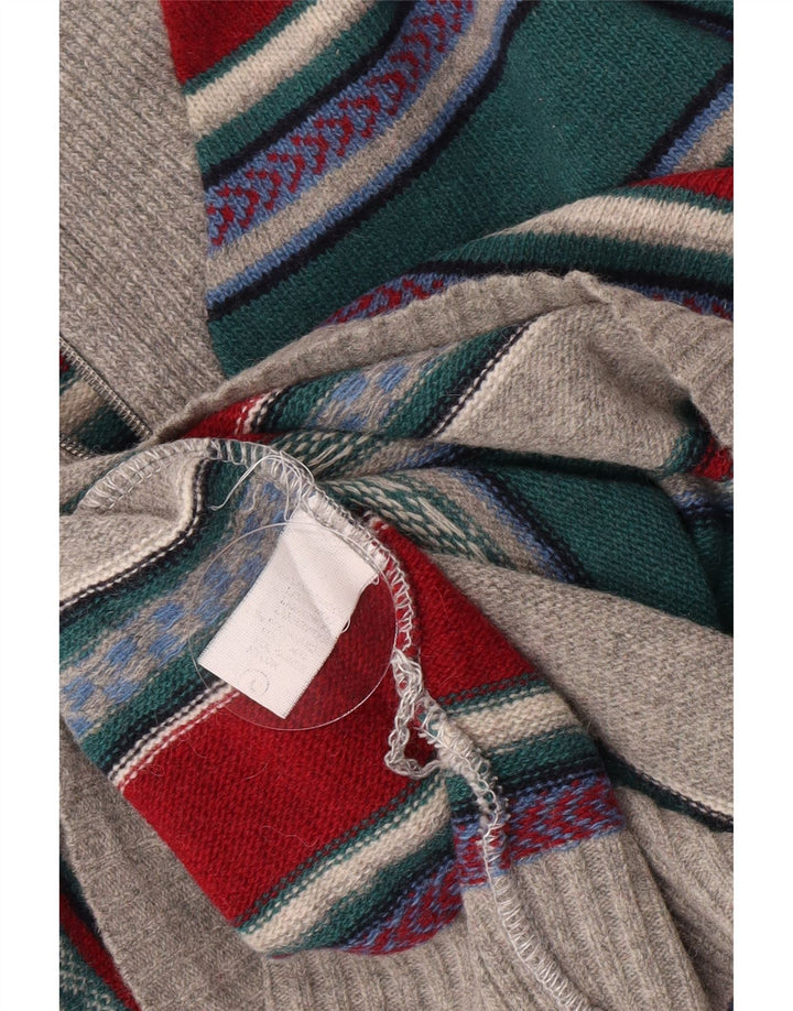 Pulover vintage pentru bărbați cu fermoar și gât, lână de miel cu dungi mari, multicolore