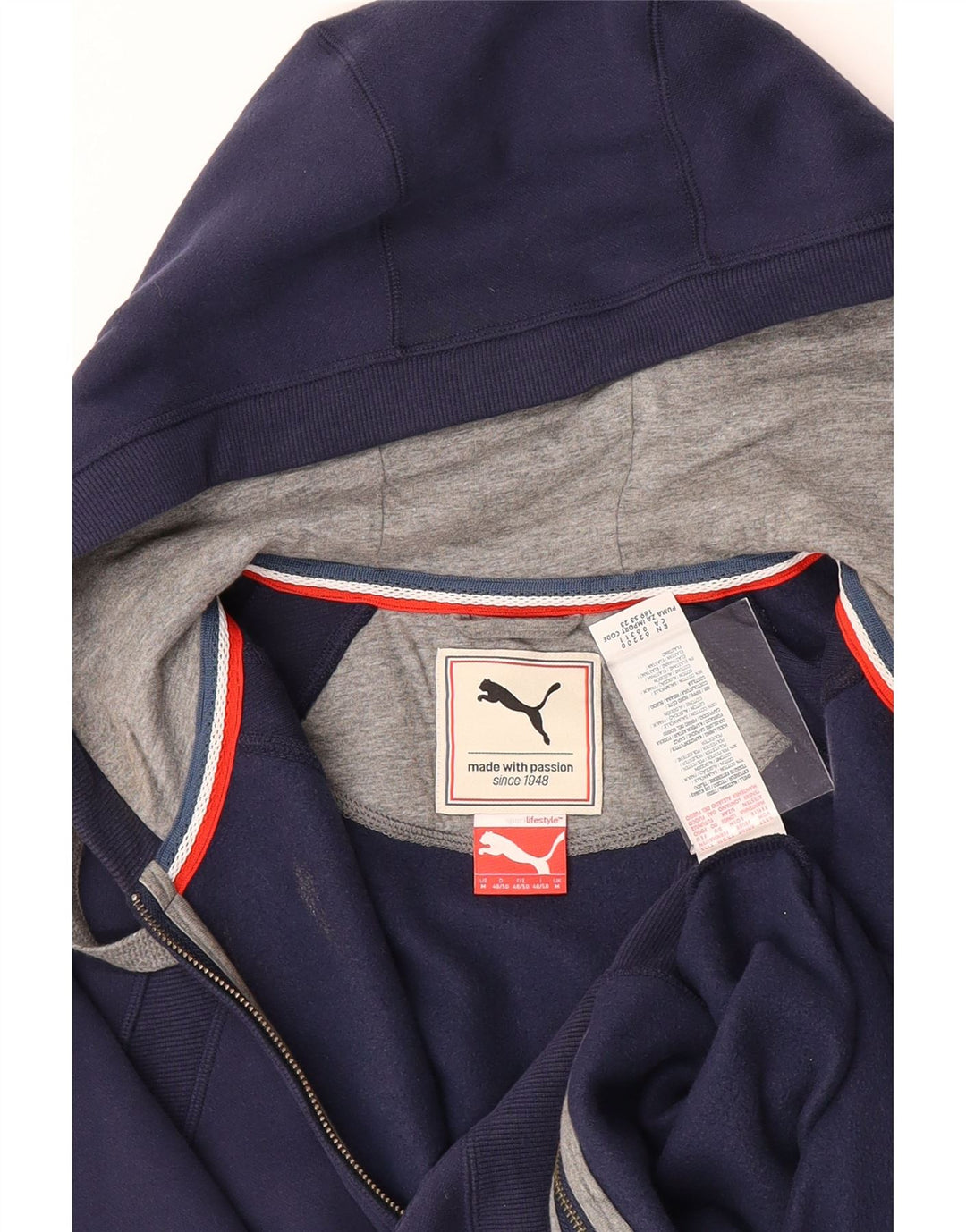 PUMA Mens Graphic Zip Hoodie Sweater Medium Navy Blue Cotton