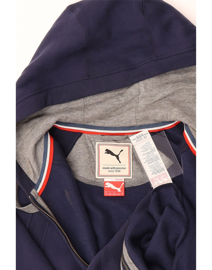 PUMA Mens Graphic Zip Hoodie Sweater Medium Navy Blue Cotton