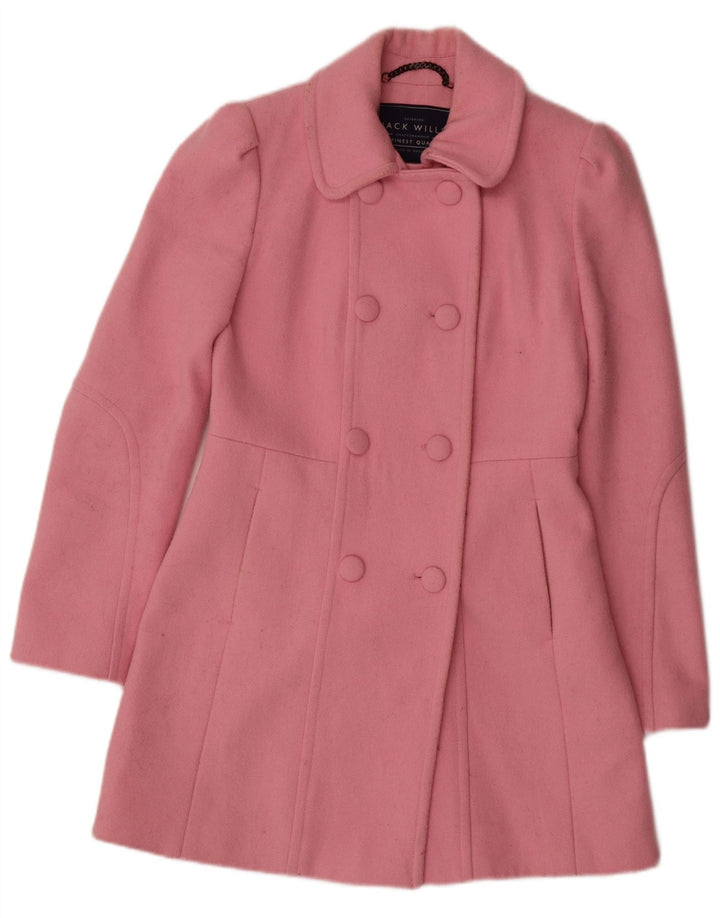 JACK WILLS Palton dublu pentru femei UK 8 mic roz din lână