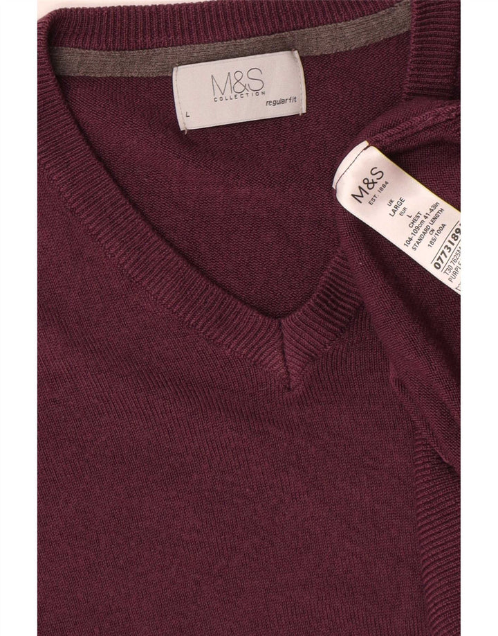 Pulover cu decolteu în V pentru bărbați Marks & Spencer, mare, burgundă