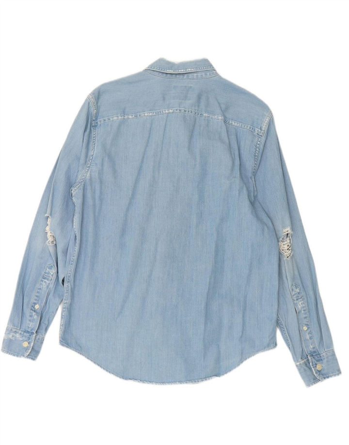 ABERCROMBIE & FITCH Mens Distressed Denim Shirt Medium Blue Cotton