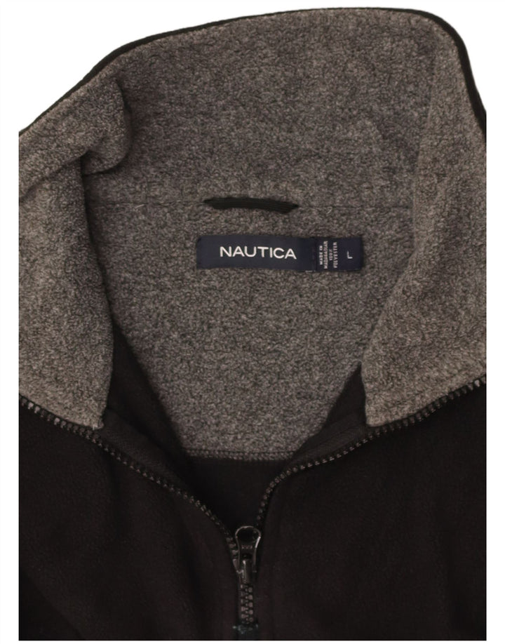 NAUTICA Mens Zip Neck Fleece Jumper Large Black Polyester