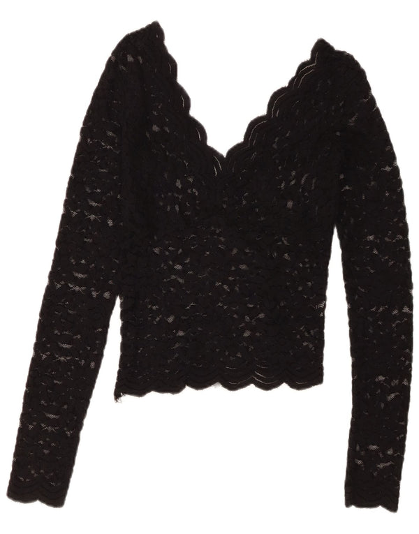 Top scurt din dantelă Zara pentru femei UK 12 Medium Black Floral