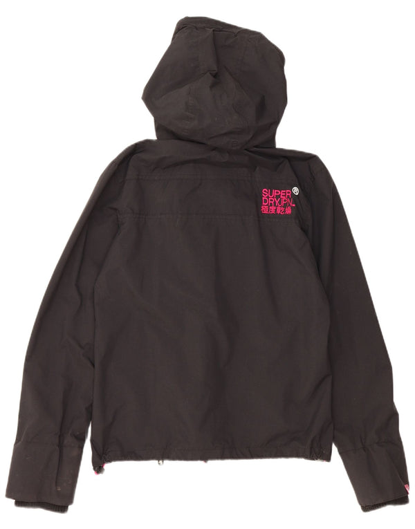 SUPERDRY Womens Windcheater Hooded Rain Jacket UK 10 Small Black Nylon