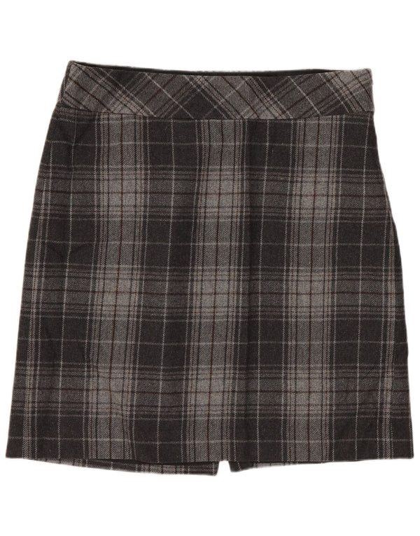 Fusta mini pentru femei EDDIE BAUER US 8 Medium W32 Lână carouri gri