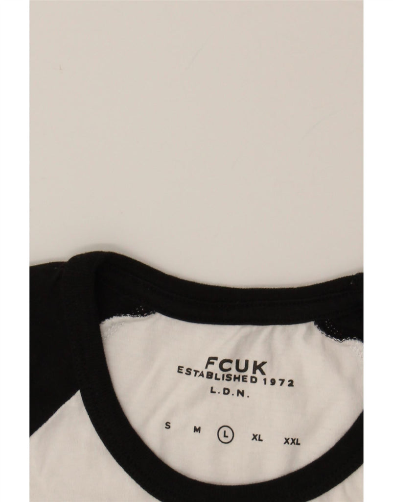 FCUK Womens T-Shirt Top UK 14 Large White Colourblock Cotton Vintage Fcuk and Second-Hand Fcuk from Messina Hembry 