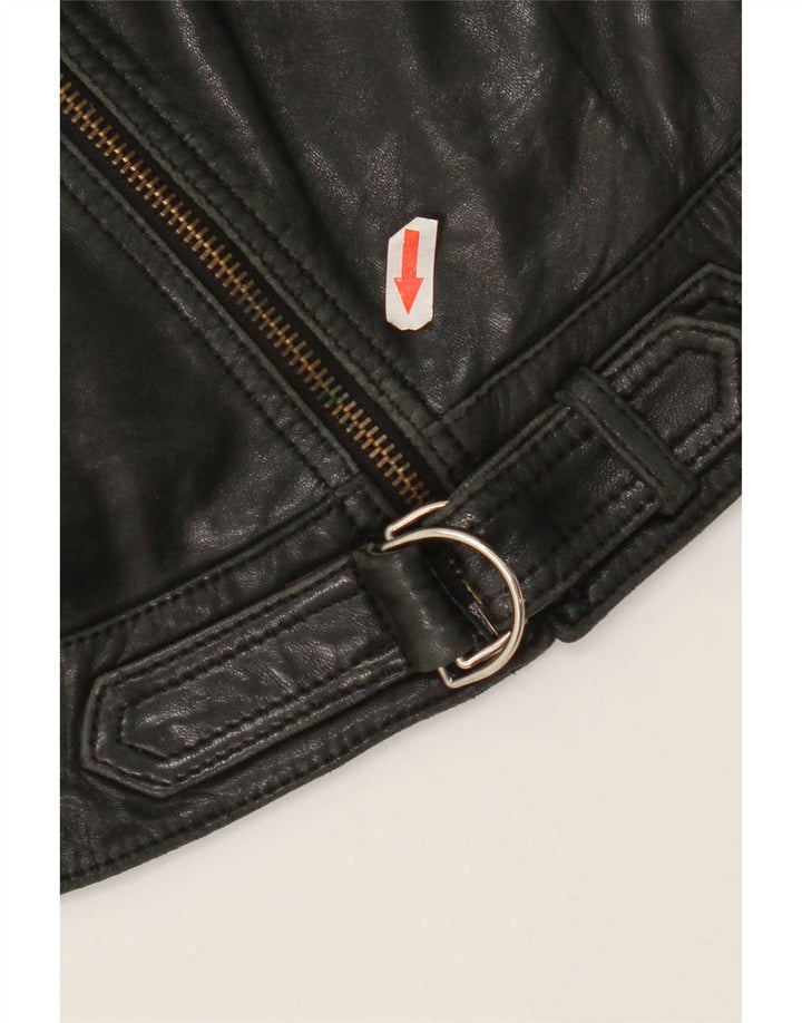 Jachetă de piele pentru motociclist Massimo Dutti pentru femei UK 10 Small Black