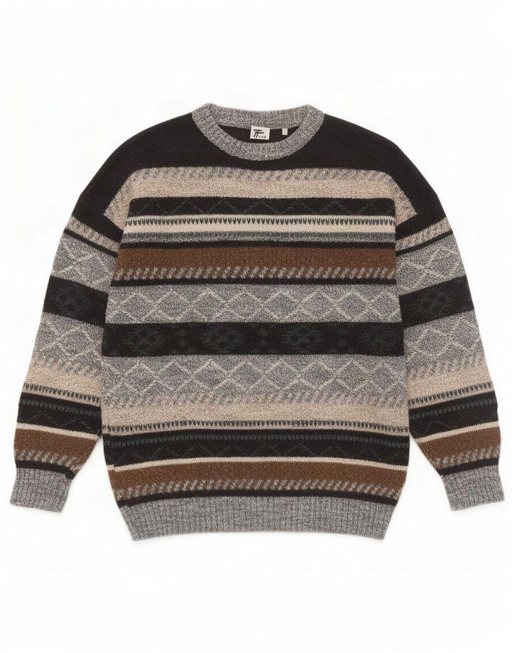Pulover vintage pentru bărbați, cu gât de barcă, mijlociu, multicolor, geometric
