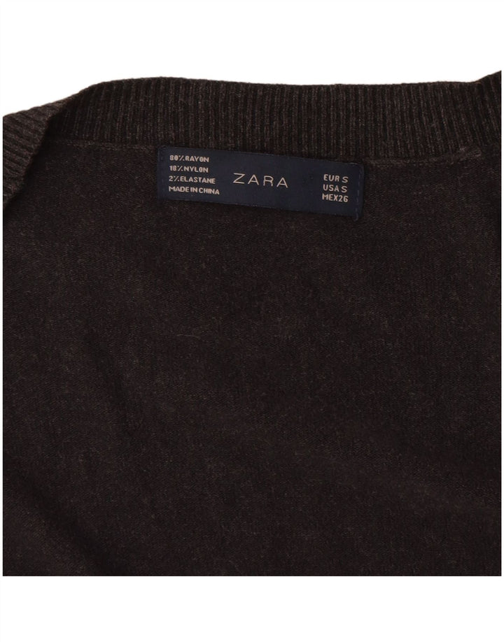 Pulover cardigan cu paragate ZARA pentru femei UK 10, raion mic, gri