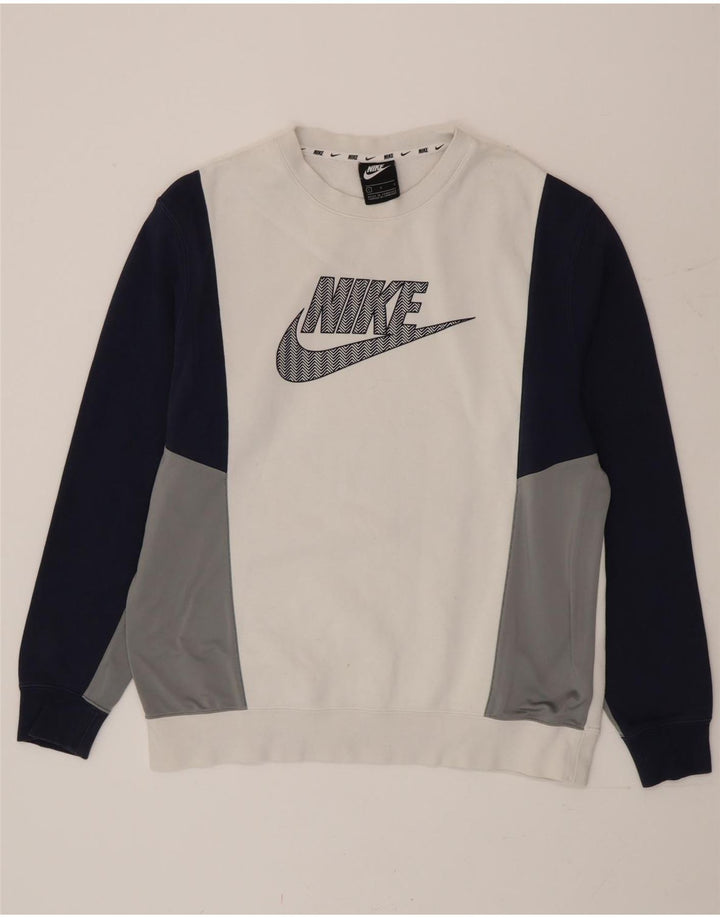 Hanorac grafic pentru bărbați Nike Pulover mare, alb, din bumbac color bloc