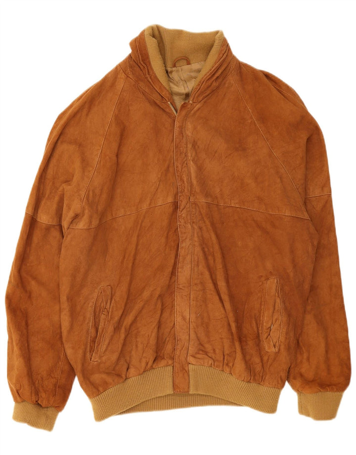 Bomber vintage pentru bărbați din piele intoarsa UK 36 Mic din piele maro