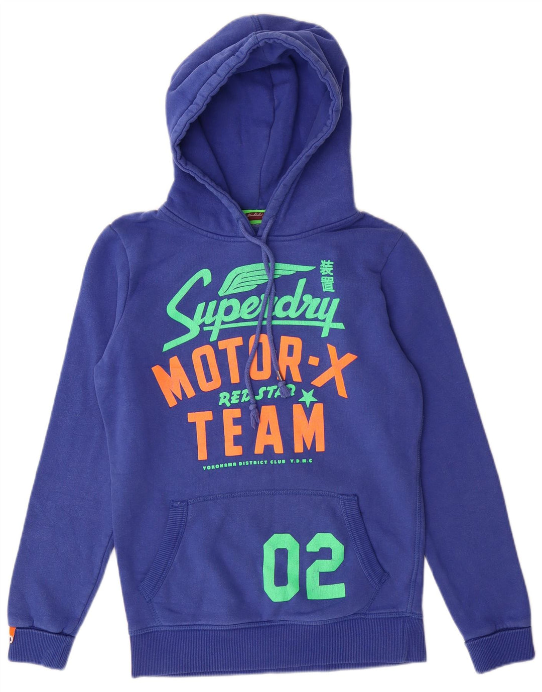 SUPERDRY Pulover cu glugă cu grafic pentru femei UK 10 Small Blue Bumbac