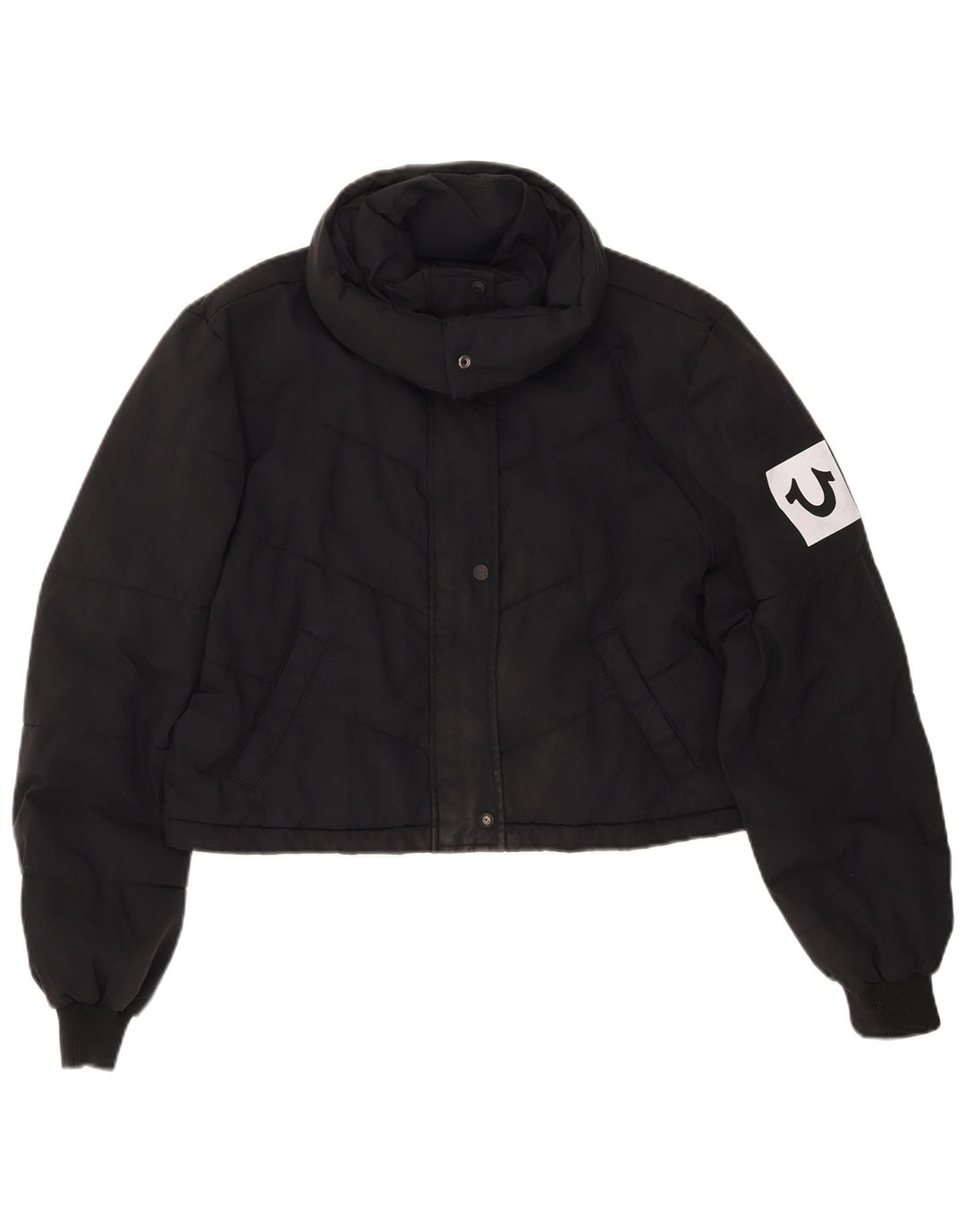 TRUE RELIGION Jachetă căptușită pentru femei UK 16, mare, negru, poliester