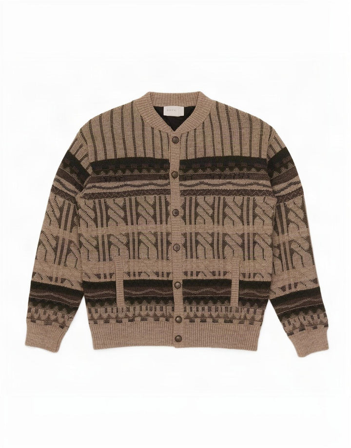 Pulover Cardigan Vintage Bărbați IT 52 Lână Geometrică Maro Mare