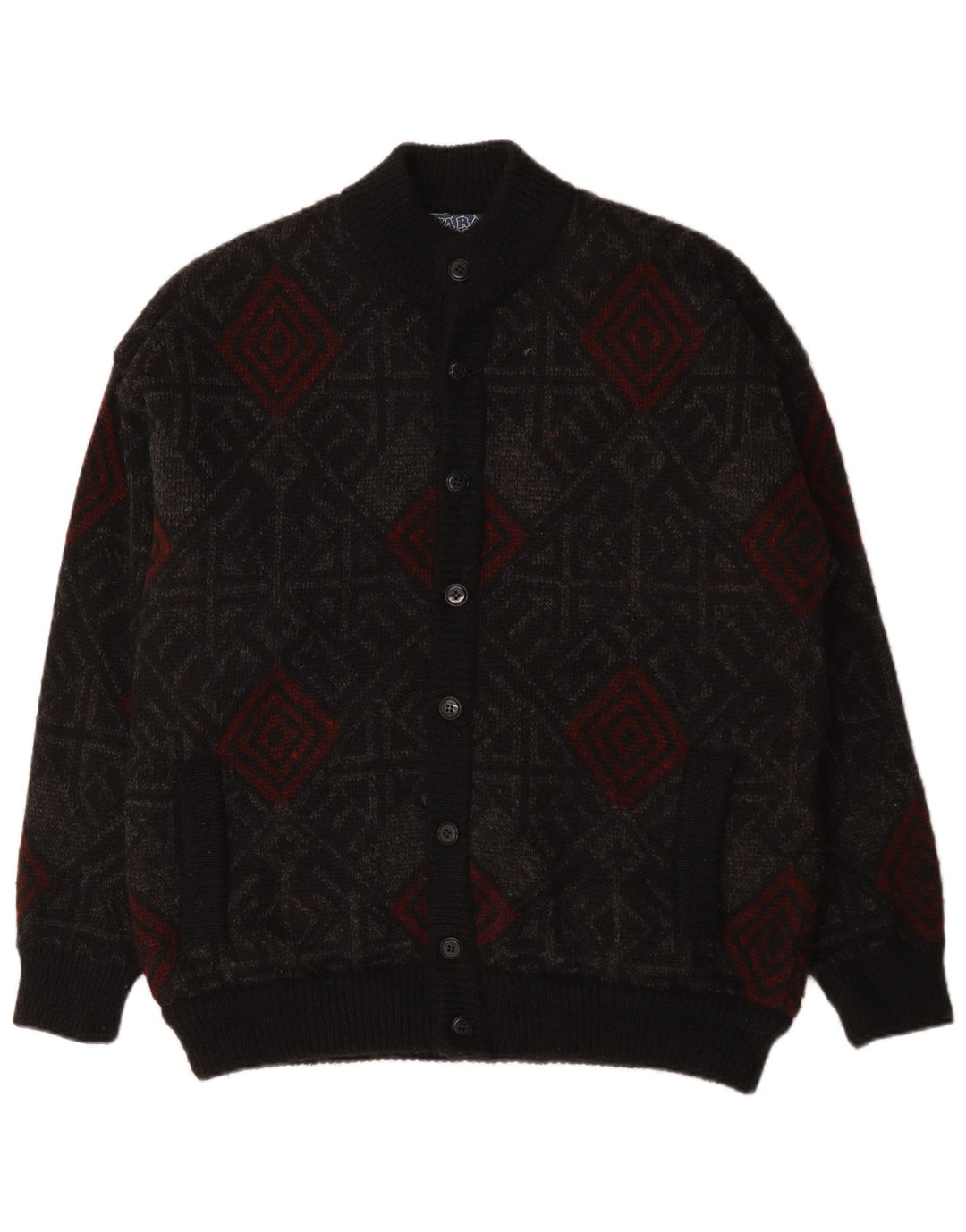 Pulover cardigan pentru bărbați VINTAGE XL Lână geometrică neagră