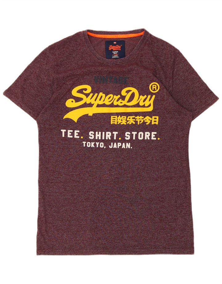 Tricou grafic pentru bărbați SUPERDRY Top mare burgundy cu dungi din bumbac
