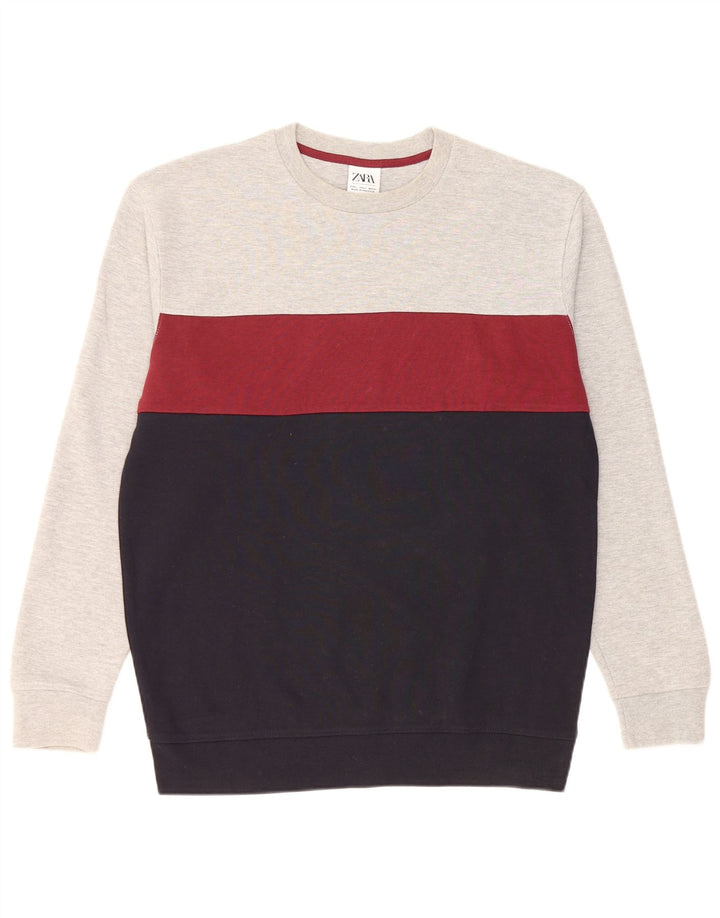 Pulover pentru bărbați Zara, mare, gri din bumbac color bloc