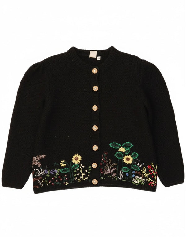 Pulover Cardigan Vintage pentru Damă EU 40/42 Mediu Lână Florală Neagră
