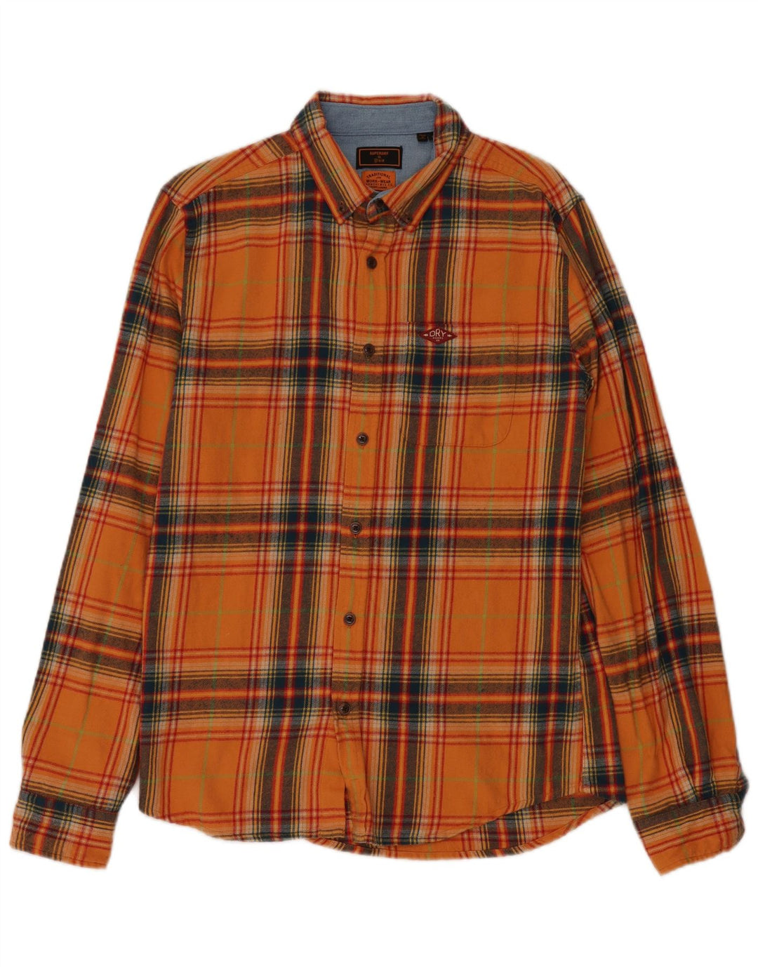 Cămașă de flanel pentru bărbați Superdry, bumbac carouri portocaliu mediu