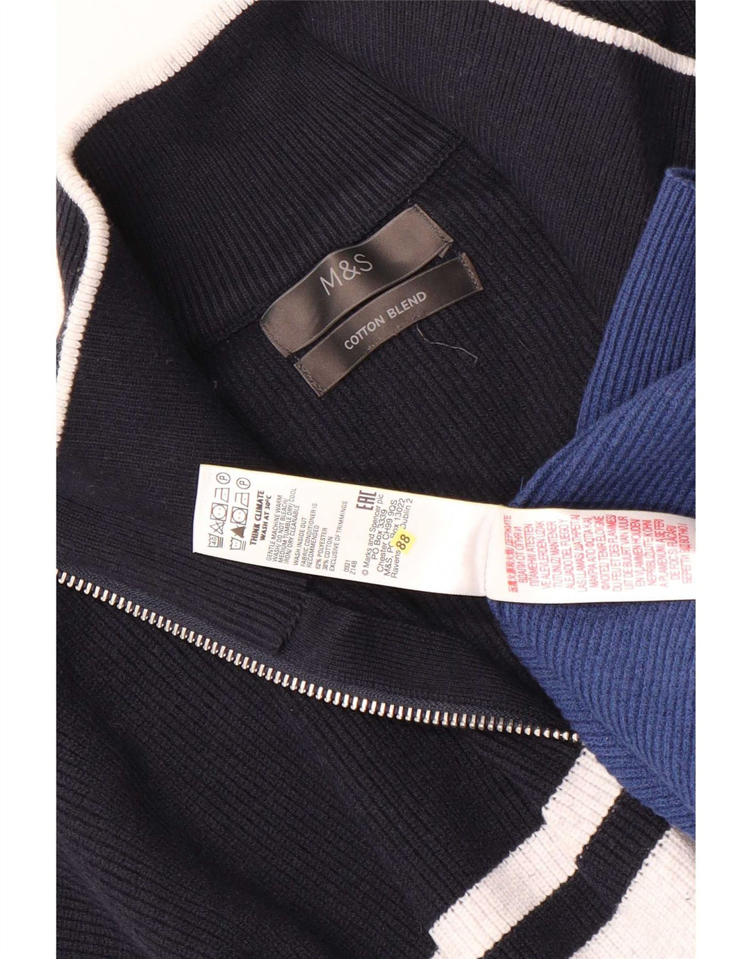 Pulover pentru bărbați Marks & Spencer, cu fermoar și gât, poliester cu dungi albastre 2XL