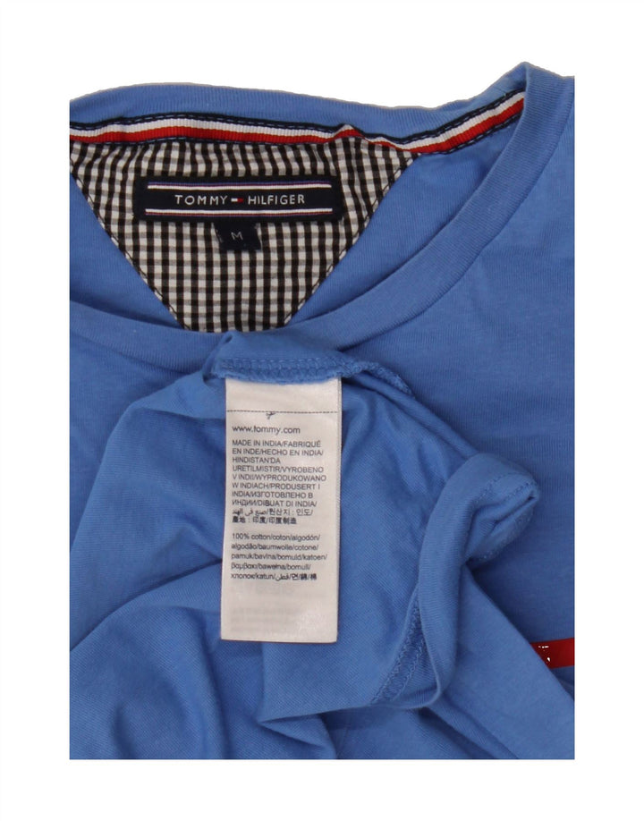 TOMMY HILFIGER Mens Graphic T-Shirt Top Medium Blue Striped Cotton Vintage Tommy Hilfiger and Second-Hand Tommy Hilfiger from Messina Hembry 