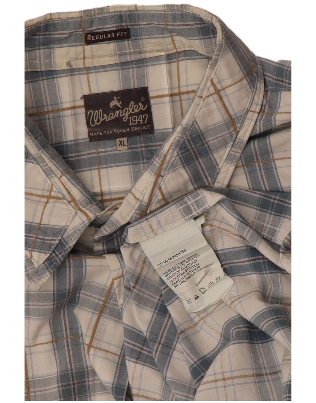 Cămașă cu mânecă scurtă pentru bărbați WRANGLER, bumbac cu carouri, gri