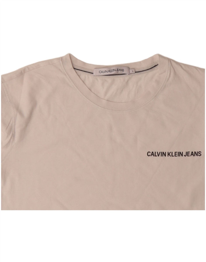 CALVIN KLEIN Top grafic pentru bărbați cu mânecă lungă UK 16 mare bumbac alb