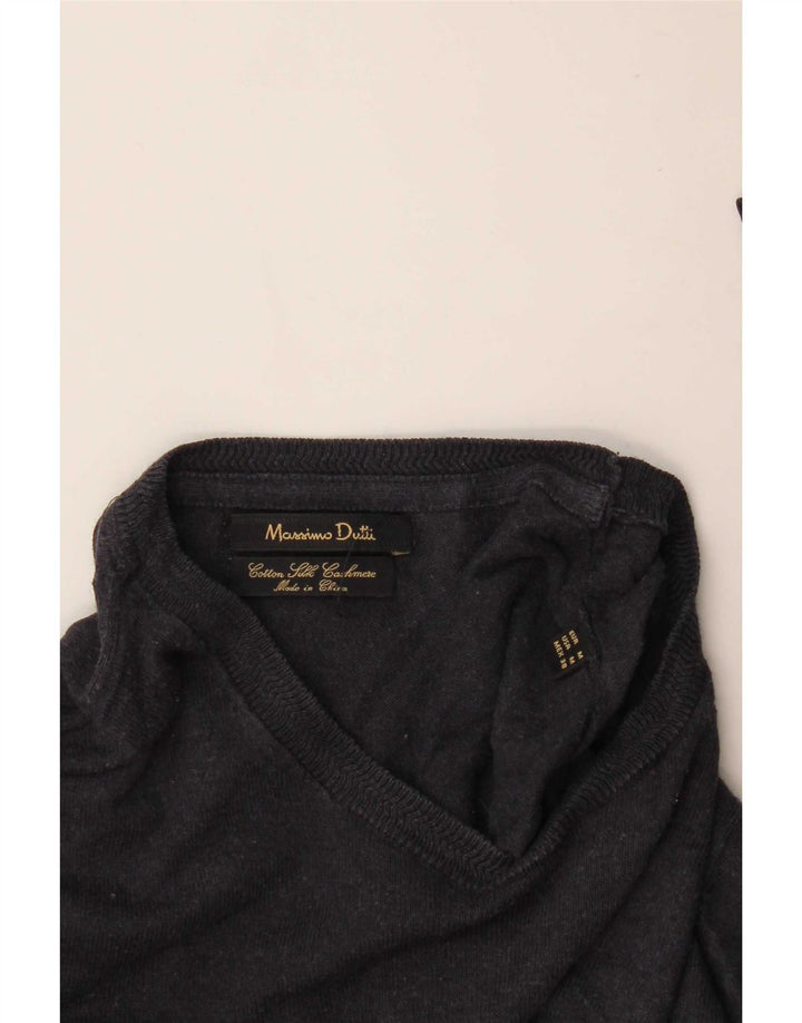 Pulover Massimo Dutti pentru damă, cu gât roșu, bumbac, albastru bleumarin mediu