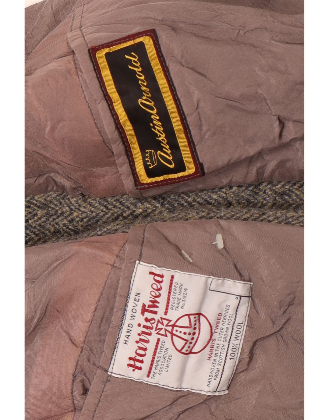 Jachetă pentru bărbați Harris Tweed, cu 2 nasturi, UK 38, lână în spină de pește, gri mediu