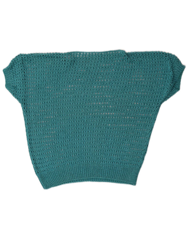 Pulover vintage pentru femei cu mânecă scurtă cu gât de barcă UK 16 Large Blue