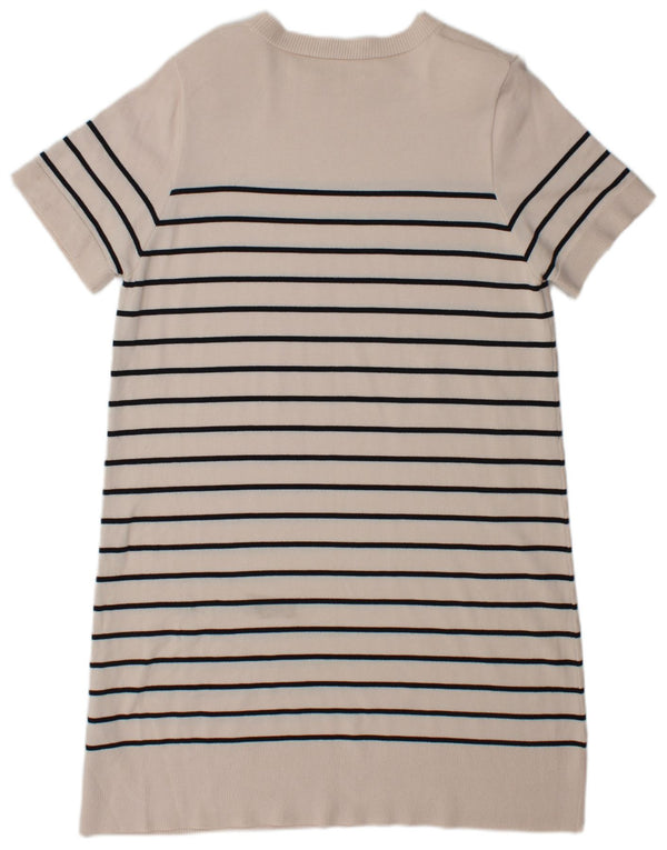 Rochie cu mâneci scurte pentru femei Zara UK 16 Viscoză mare, în dungi, bej