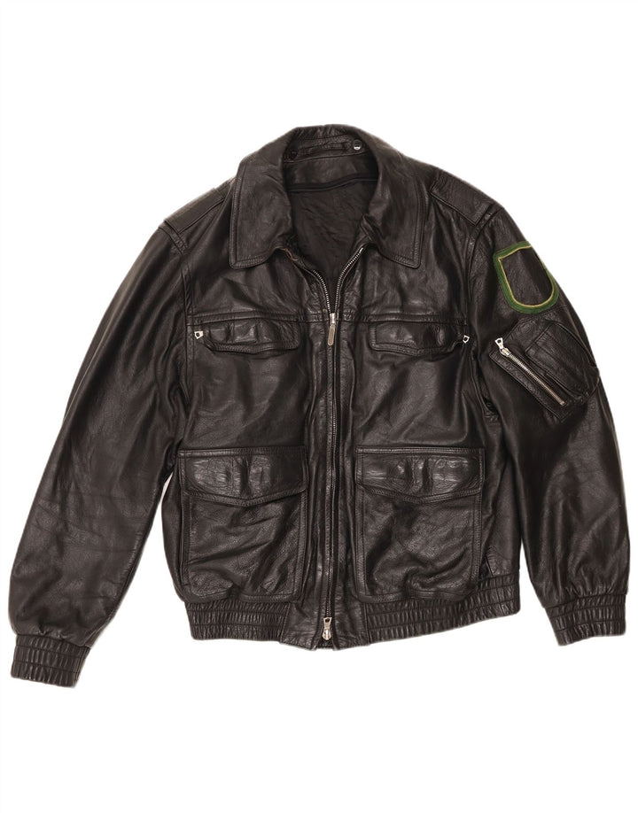 Jachetă de piele vintage pentru bărbați EU 48 Medium Black Leather