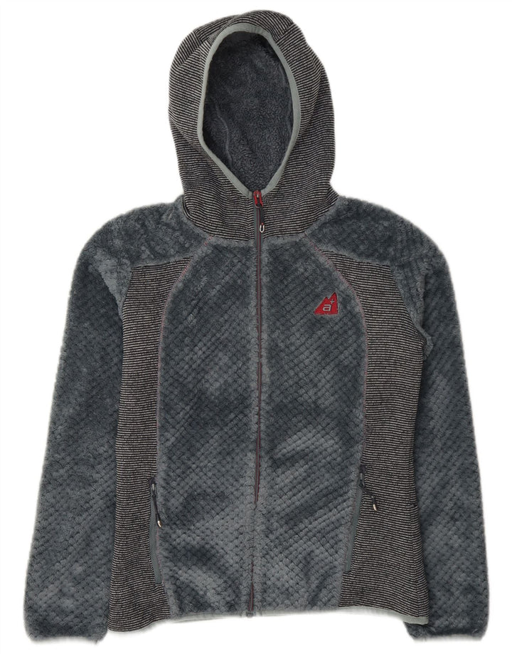 Jachetă din lână cu glugă Alpenplus pentru femei UK 14 Medium Gri Colorblock