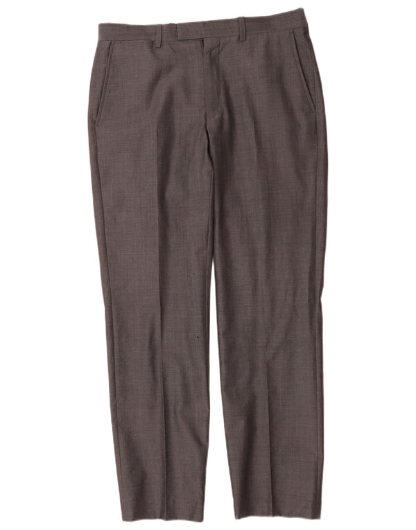 Pantaloni de costum drept bărbați Marks & Spencer Autograph L32 L31 Lână gri