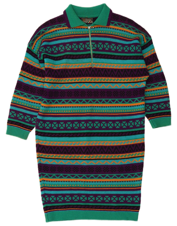 Rochie polo pentru femei STEFANEL tricot cu maneca lunga UK 14 verde mediu geometric