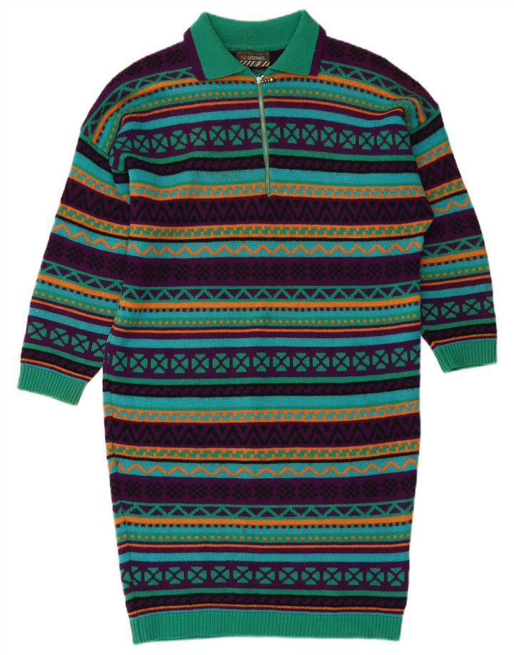 Rochie polo pentru femei STEFANEL tricot cu maneca lunga UK 14 verde mediu geometric