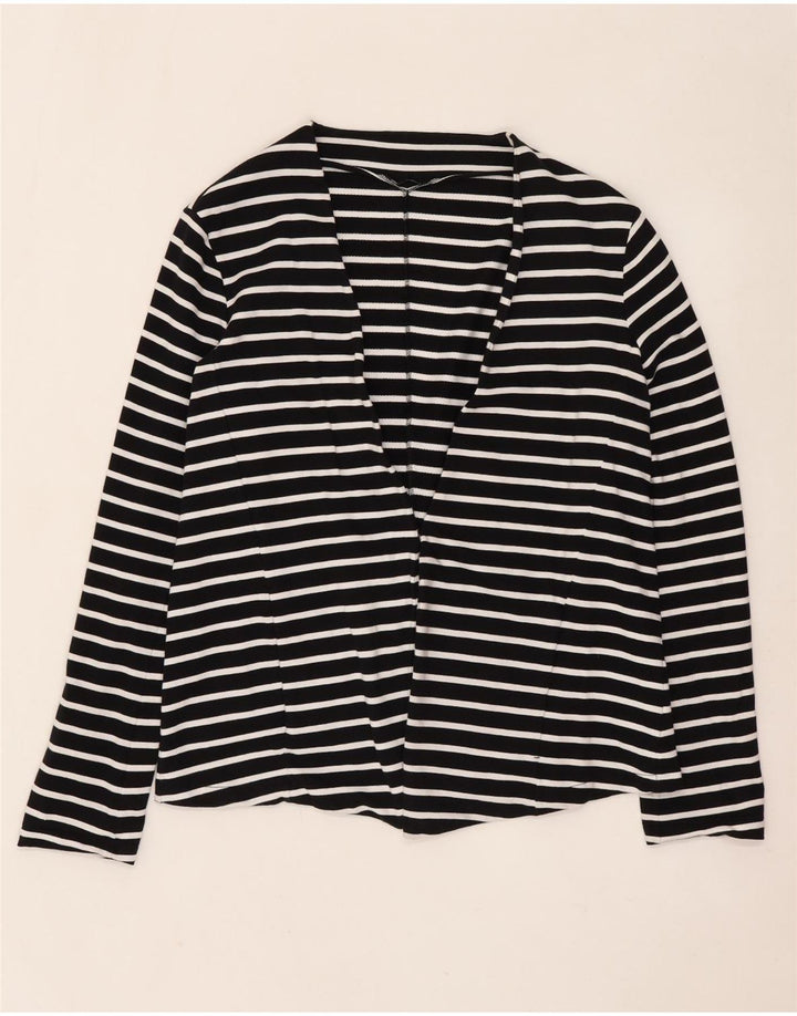 Pulover cardigan deschis pentru femei Sisley UK 16 mare bumbac cu dungi negre