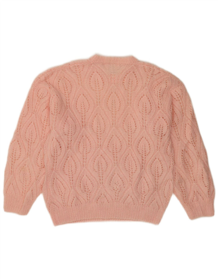 Pulover vintage pentru femei cu decolteu rotund UK 14 Roz mediu