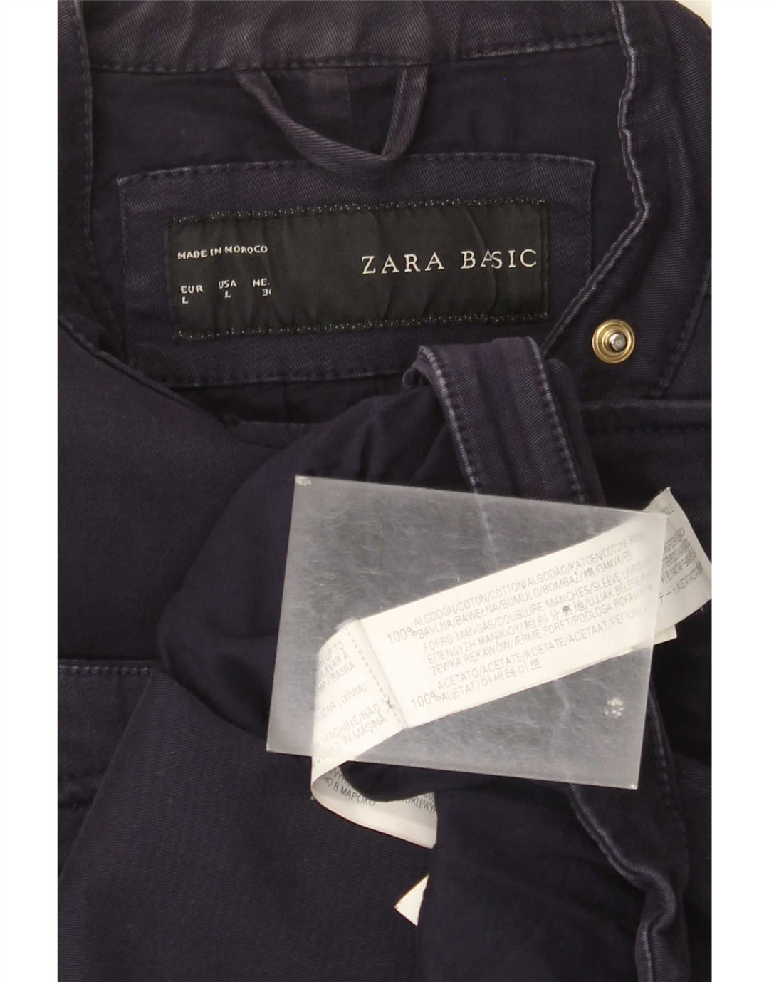 Jachetă de motociclist pentru femei Zara UK 14 mare, albastru bleumarin, bumbac