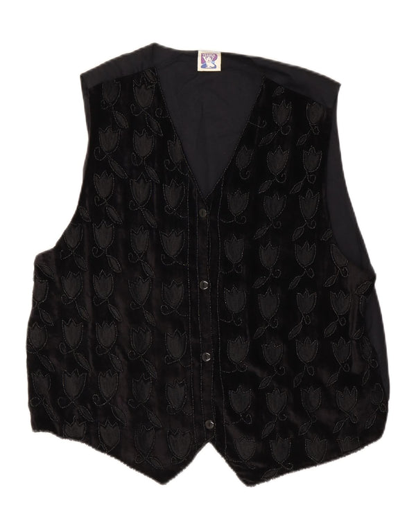 Yessica Womens Waistcoat UK 20 2XL Black Floral Viscose